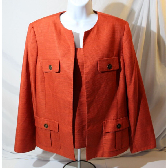 Kasper 2pc Suit Blazer/Jacket Open Front & Tank Top Orange Women's 14 Office - Picture 5 of 16